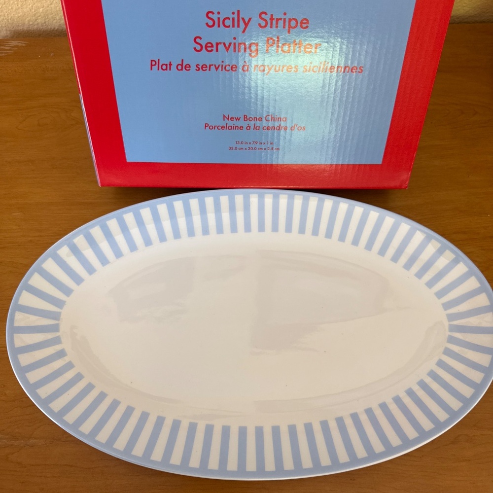Round House Sicily Stripe Oval Serving Platter Bone China - Picture 2 of 4